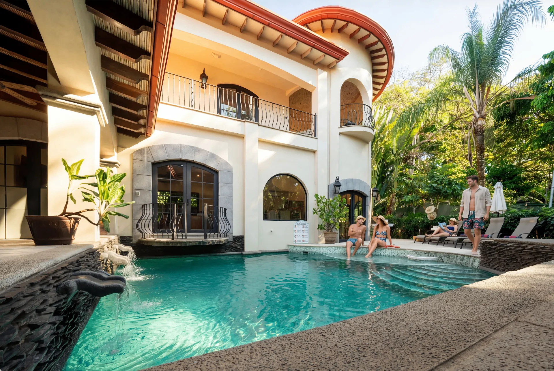 Villa Antigua pool and façade with guests